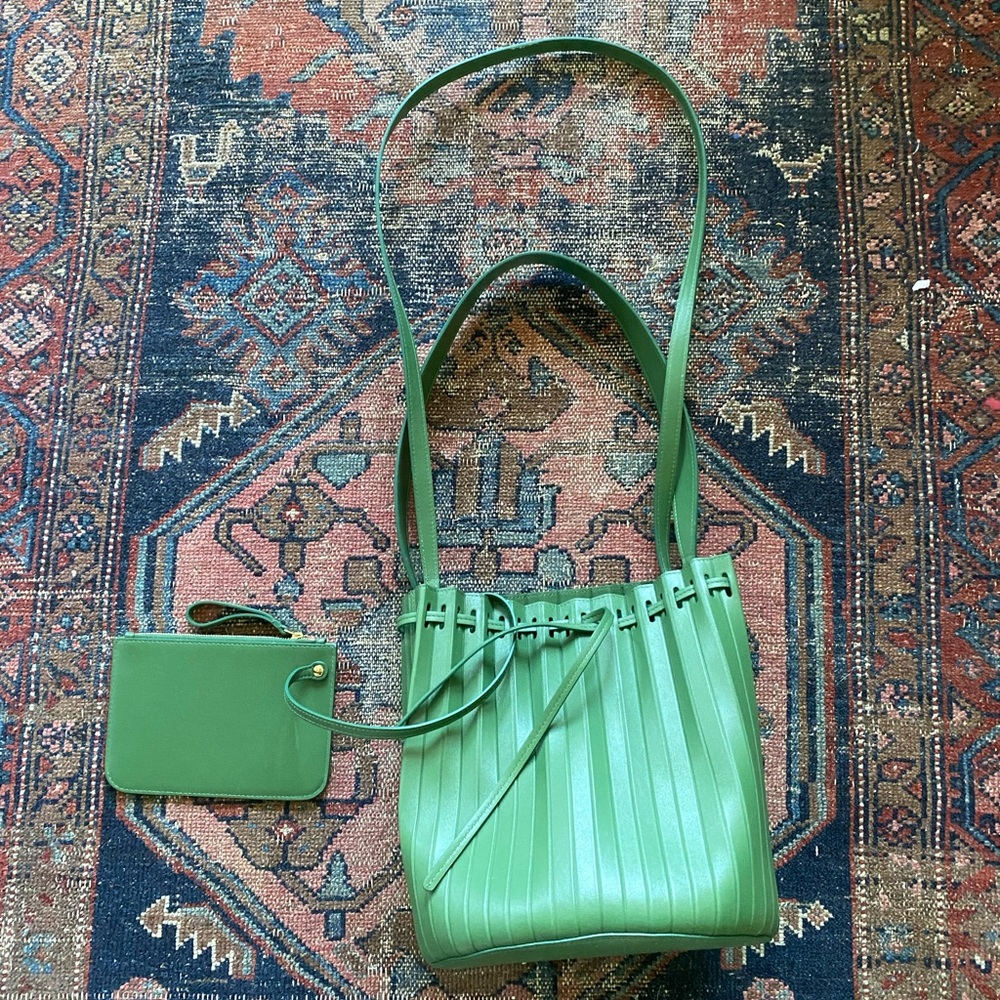 Mansur Gavreil Pleated Bucket Bag in Green